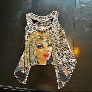 Vintage Small Cleopatra King Tut Sheer Costume Trisha Paytes Tank Top 90s y2k